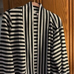 Belle by Kim Gravel Black and White Striped Cardigan 32 in length